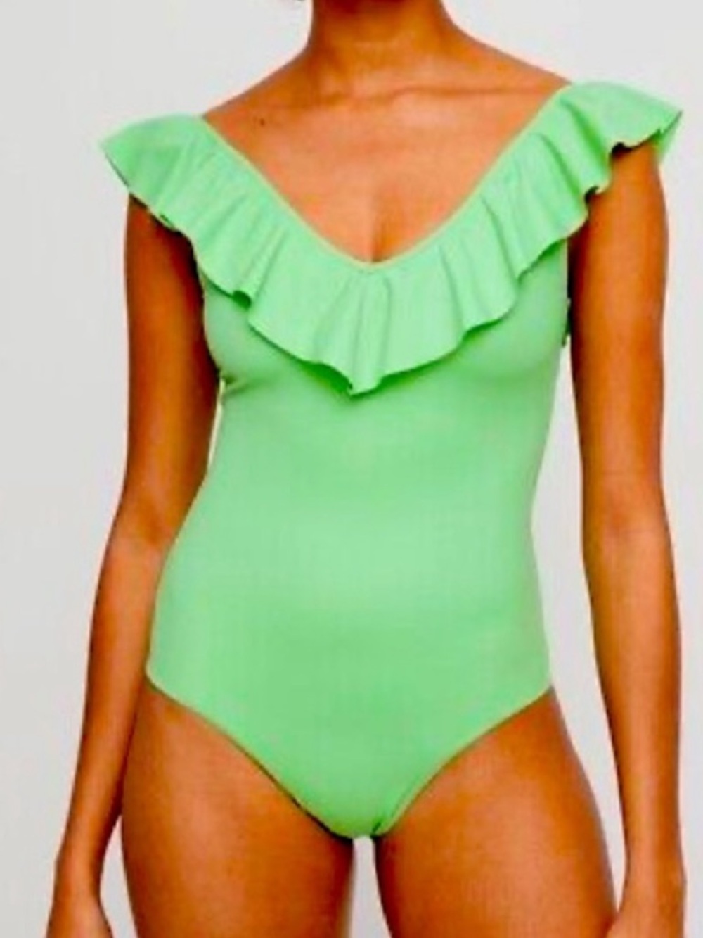 NEW Wilfred Danette Bodysuit Ruffled One Piece Swim Suit Front Knot Tie Cut Out